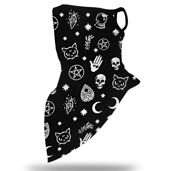 Unisex Face Mask Scarf, Gothic Moon Black Cat Star - Picture 3 of 5